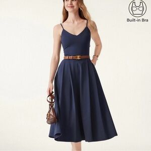 OGL Navy Blue Midi Dress with Built-in Bra